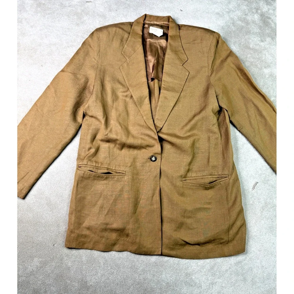 Vintage 80s Banana Republic Safari Linen Blazer Womens 12 Brown Hong Kong